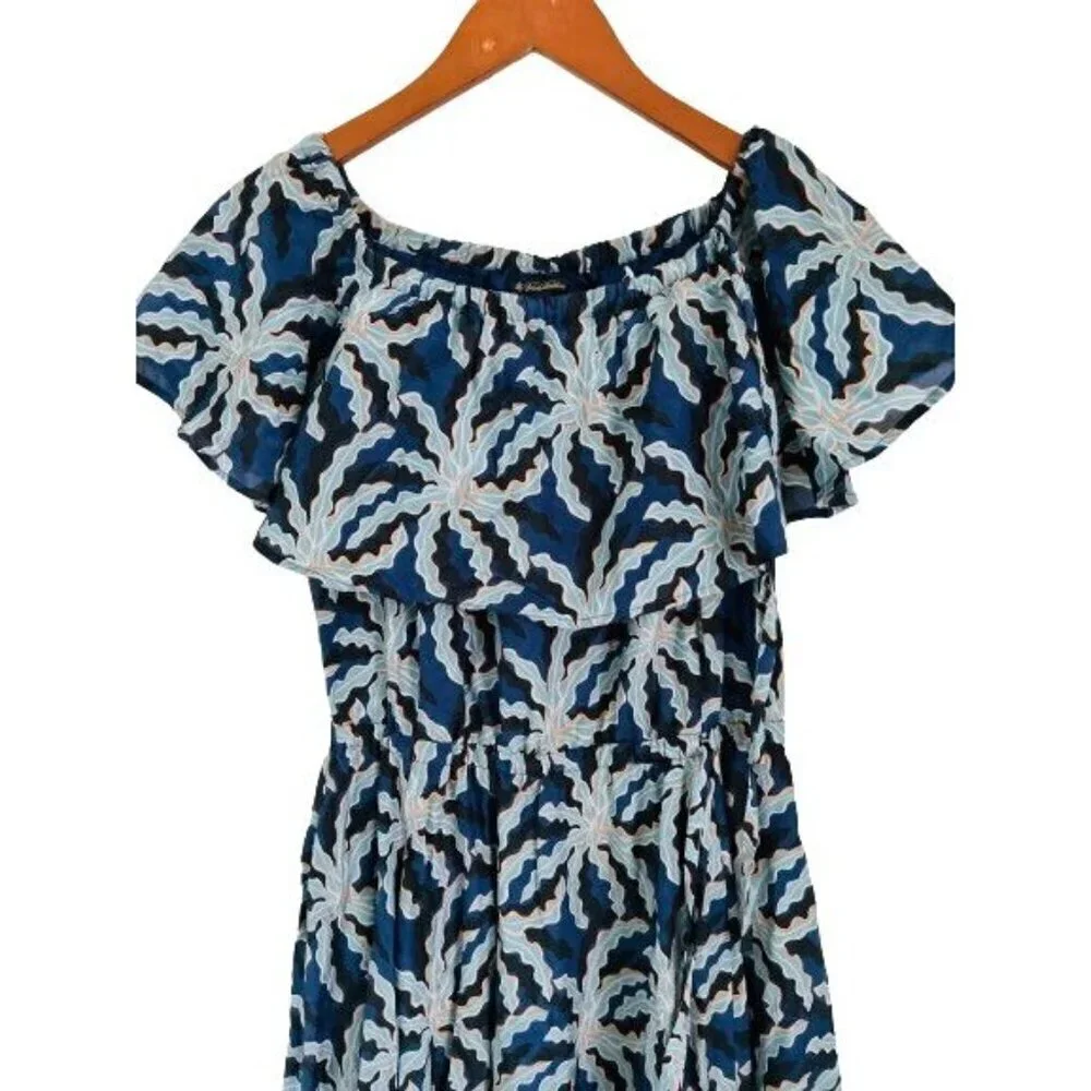 Brooks Brothers Dress Of The Shoulder Maxi Cotton Silk All Over Palm Tree Print